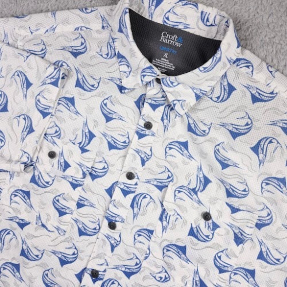 Croft & Barrow Button Up Shirt Mens XL White Marlin Fishing Quick Dry Outdoor